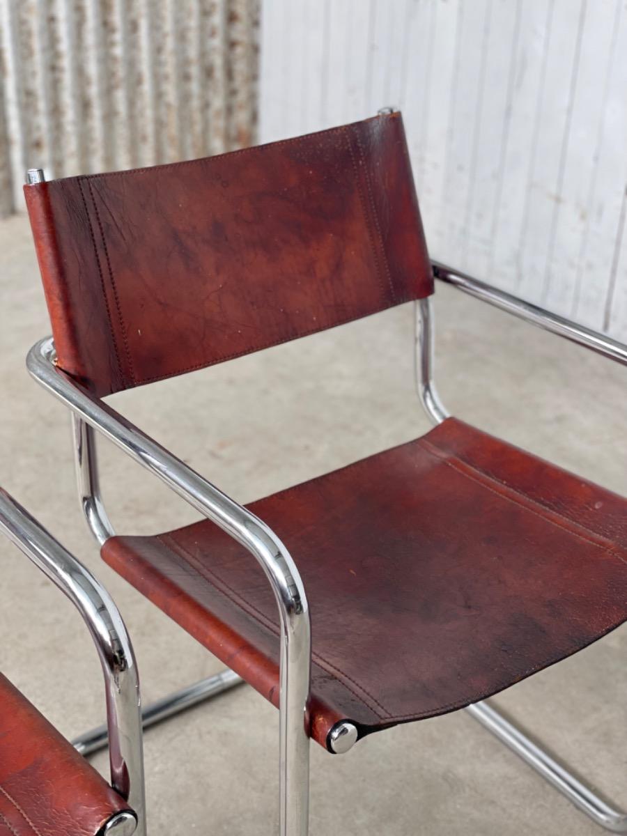 Vintage Bauhaus Dining chairs - MG5 Marcel Breuer / Mart stam - 1970s - Cognac brown