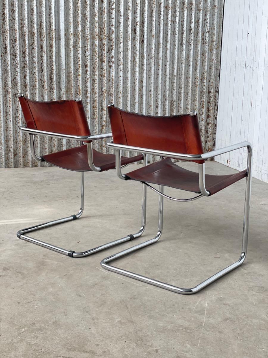 Vintage Bauhaus Dining chairs - MG5 Marcel Breuer / Mart stam - 1970s - Cognac brown