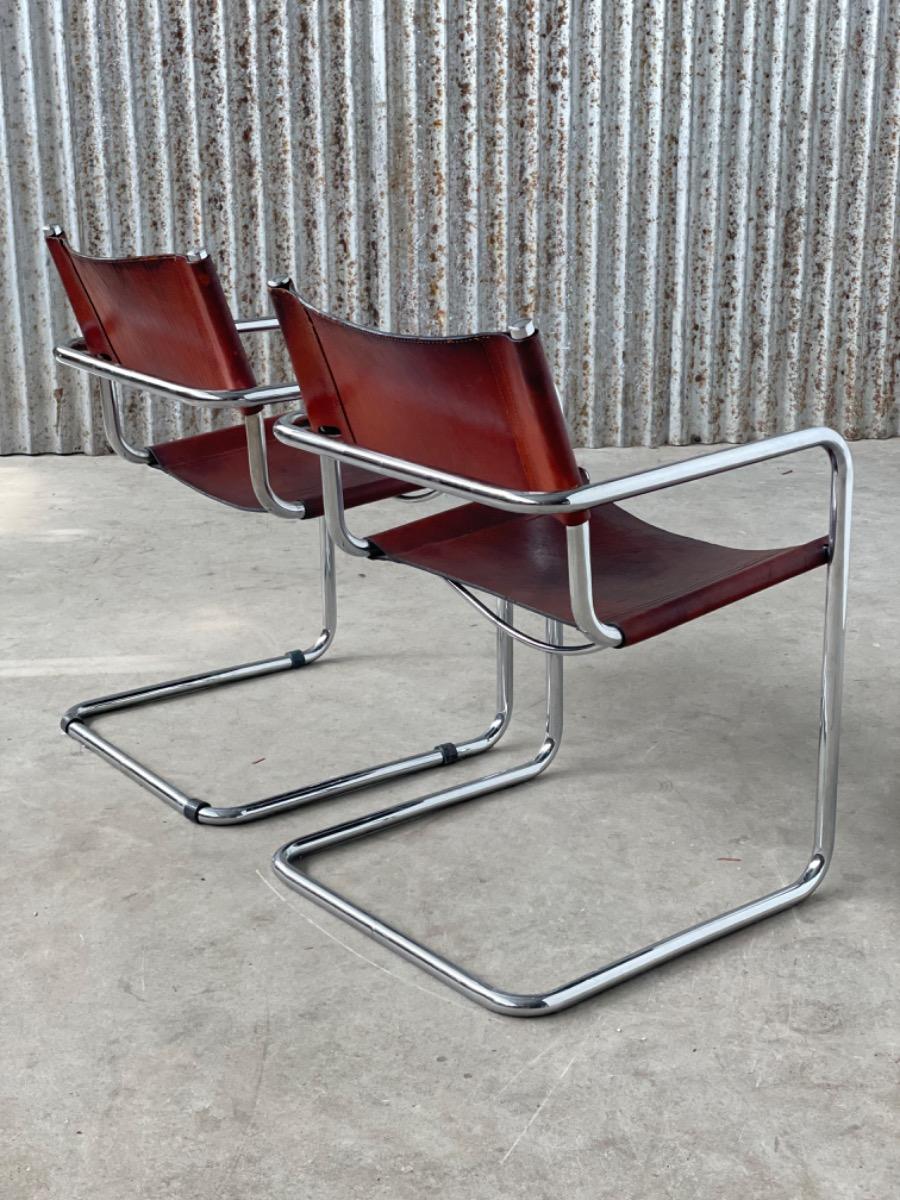 Vintage Bauhaus Dining chairs - MG5 Marcel Breuer / Mart stam - 1970s - Cognac brown