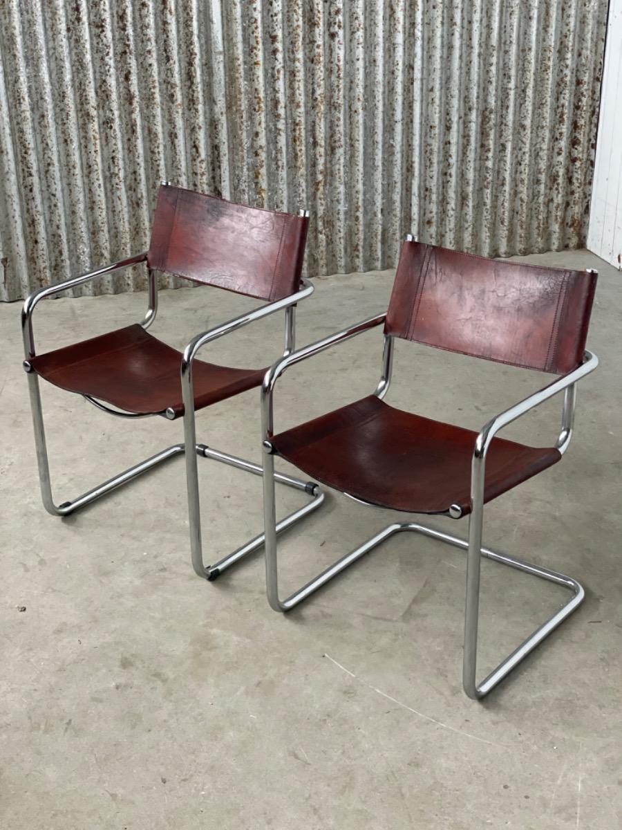 Vintage Bauhaus Dining chairs - MG5 Marcel Breuer / Mart stam - 1970s - Cognac brown