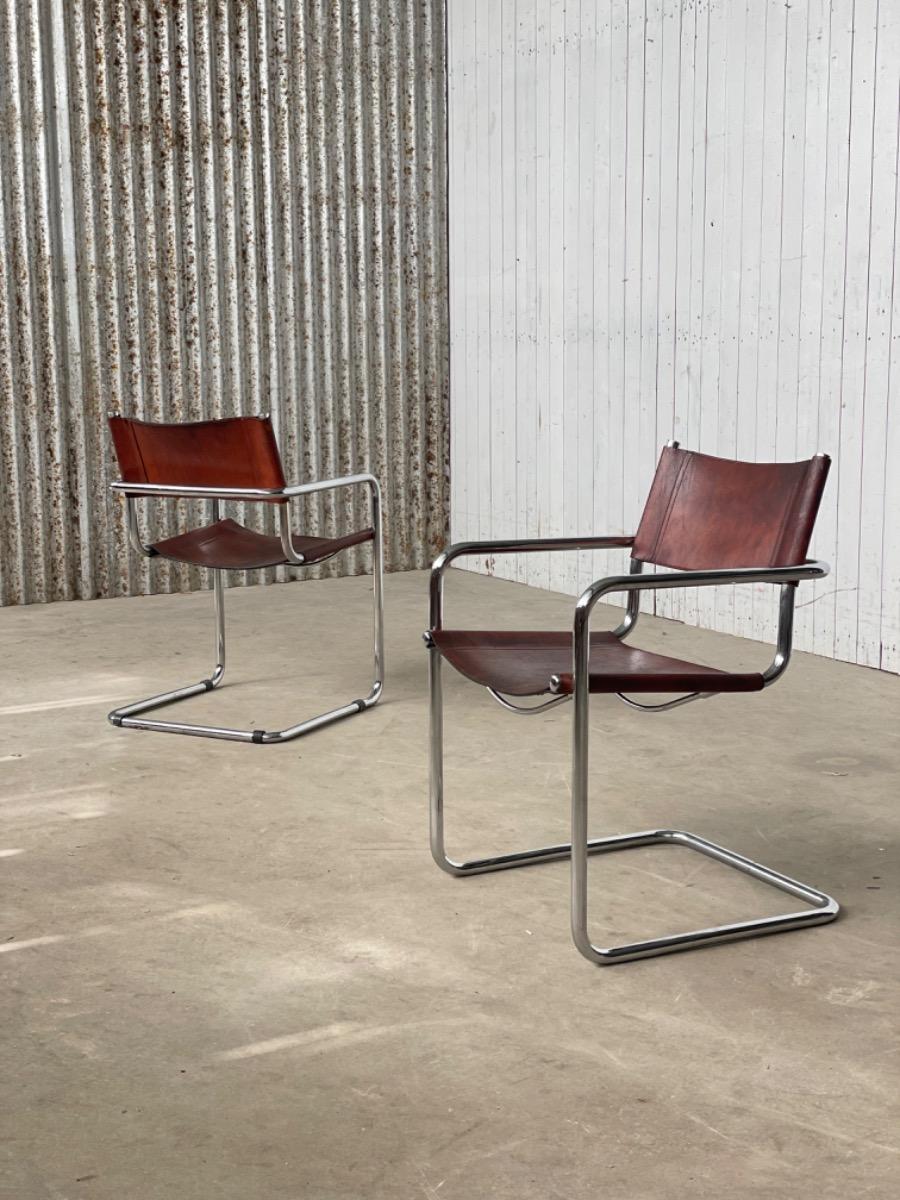 Vintage Bauhaus Dining chairs - MG5 Marcel Breuer / Mart stam - 1970s - Cognac brown