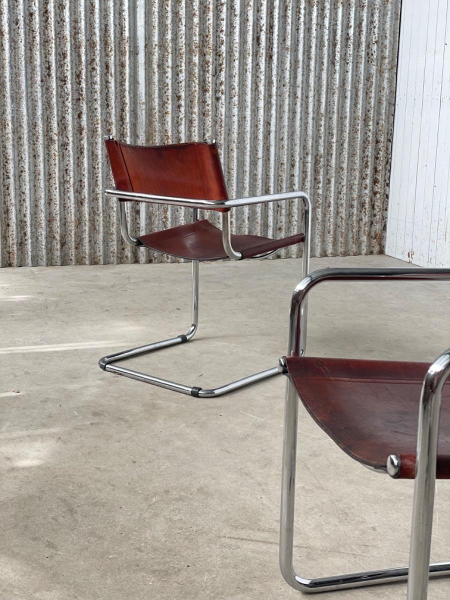 Vintage Bauhaus Dining chairs - MG5 Marcel Breuer / Mart stam - 1970s - Cognac brown