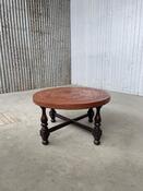Vintage round coffee table brown leather 1960s