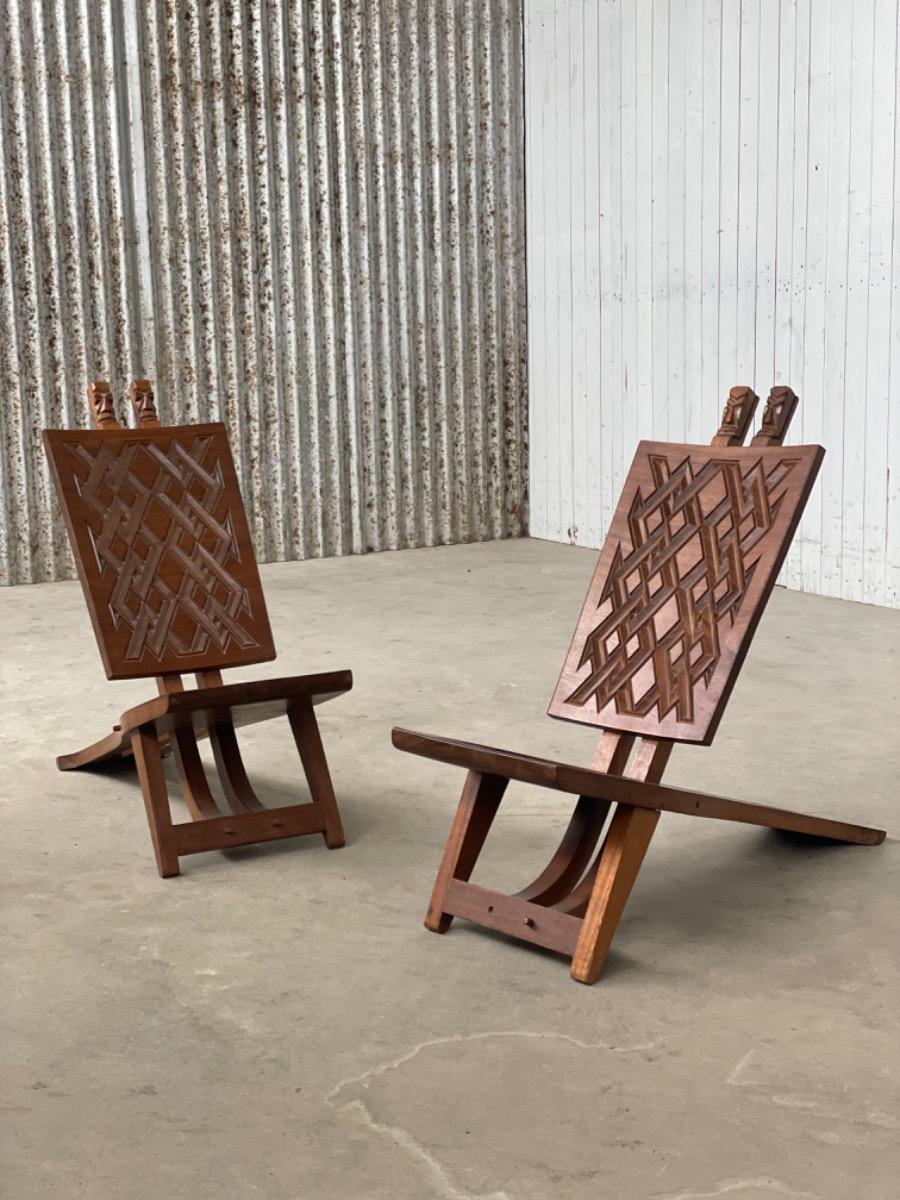 Vintage geometric tribal chairs, 1960s 