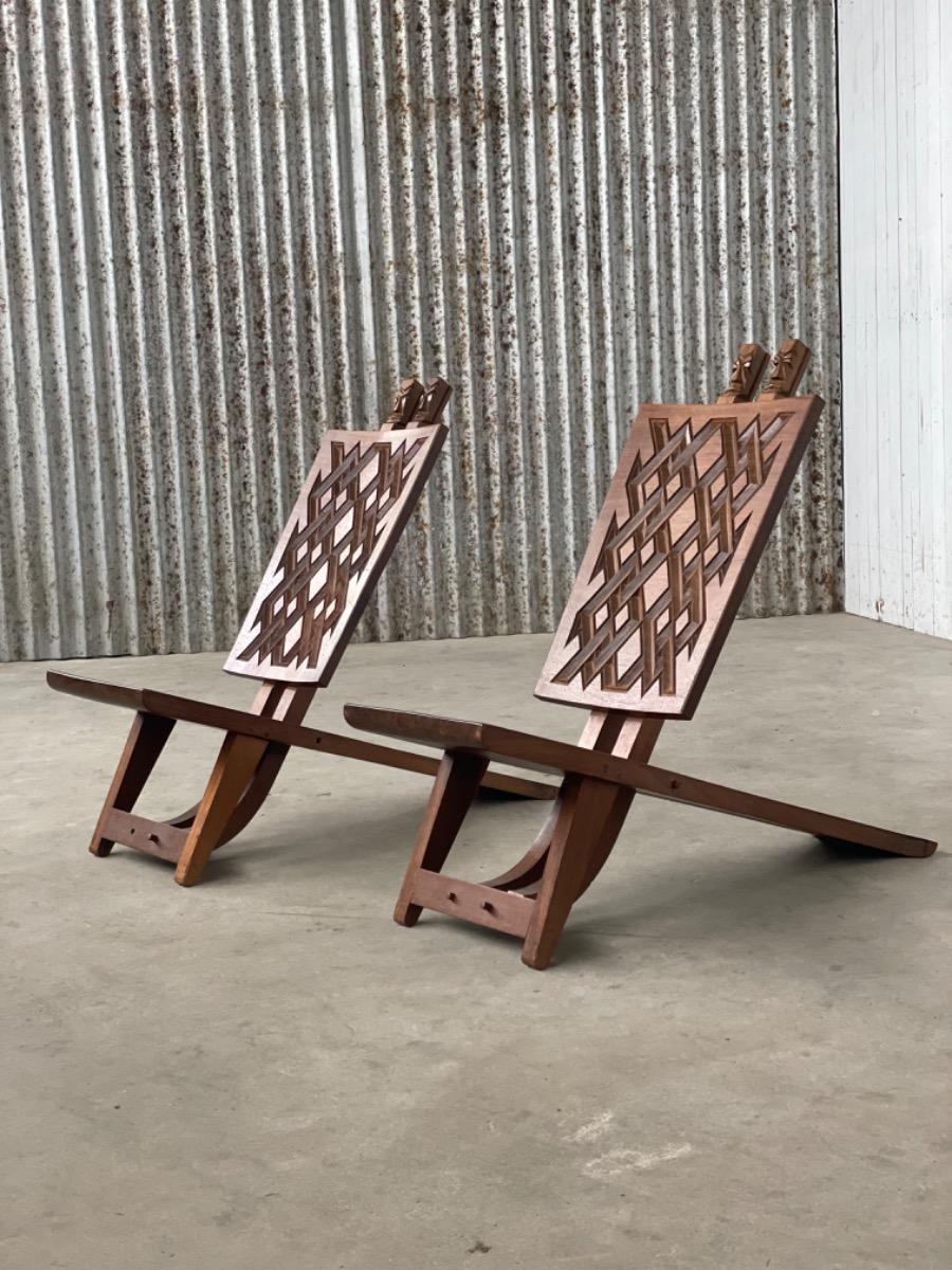 Vintage geometric tribal chairs, 1960s 