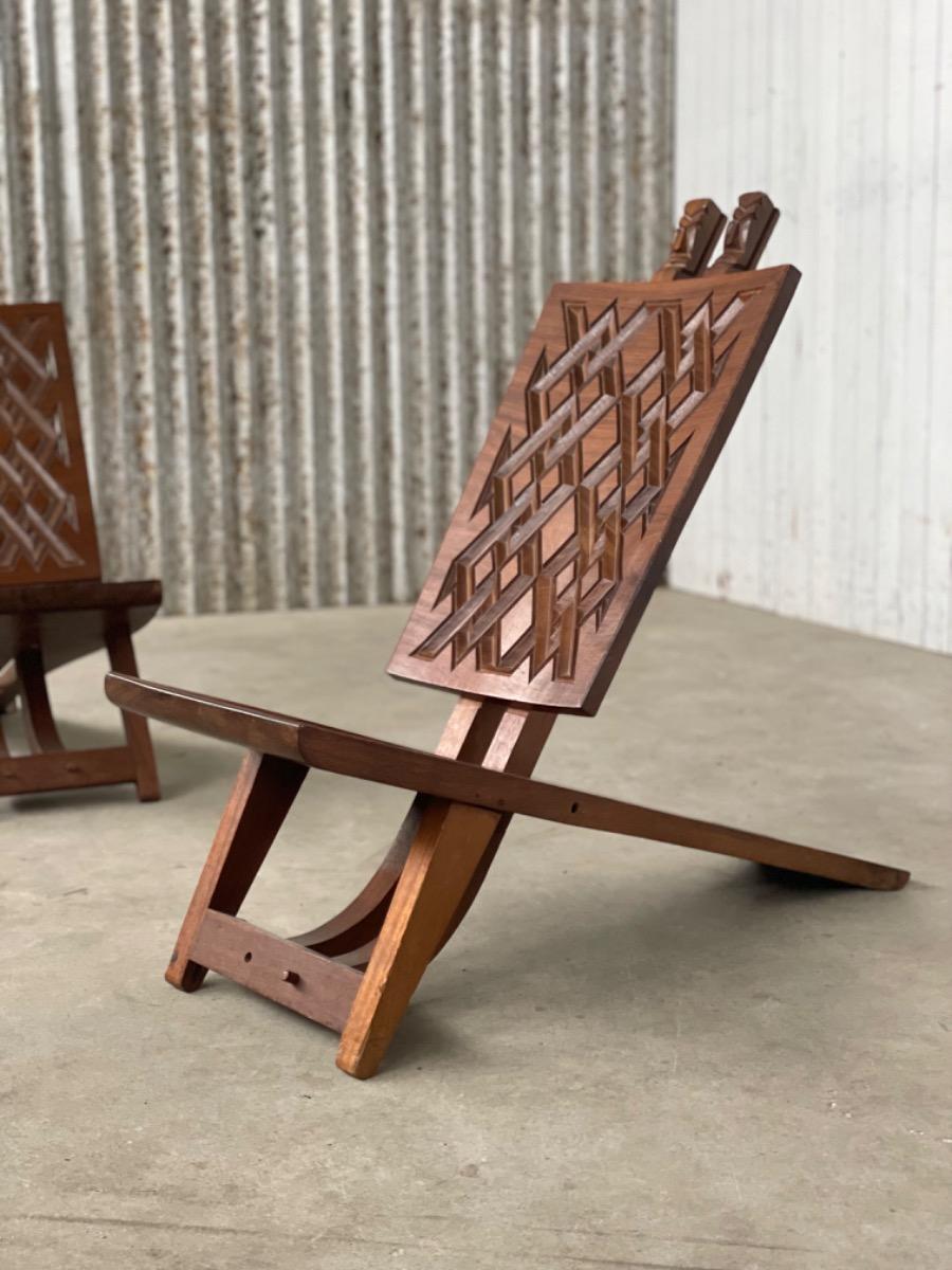 Vintage geometric tribal chairs, 1960s 