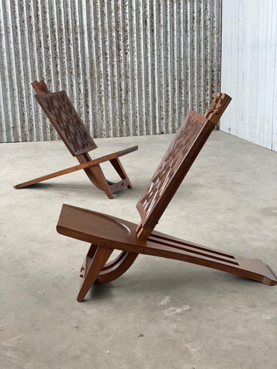 Vintage geometric tribal chairs, 1960s 