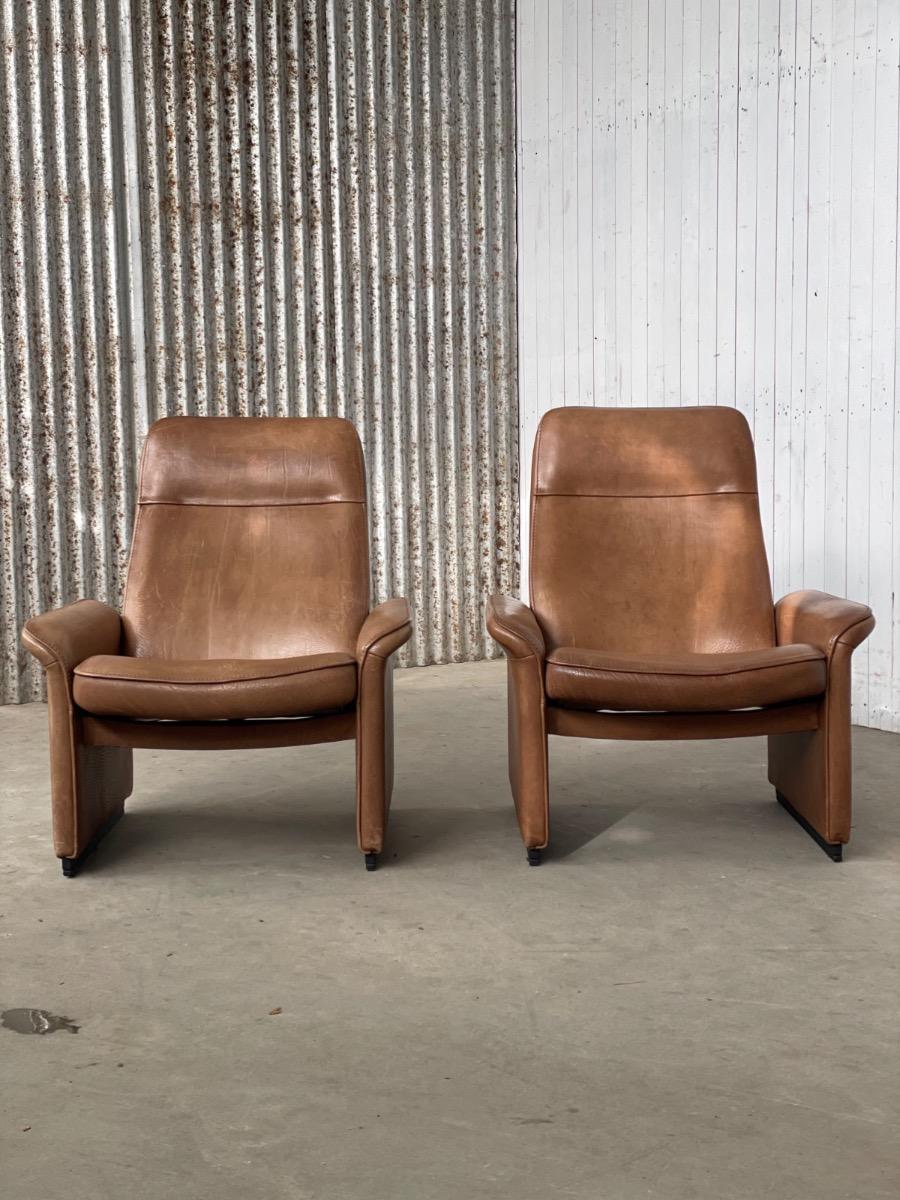 De Sede pair of DS-50 loungechairs in cognac brown, 1970s