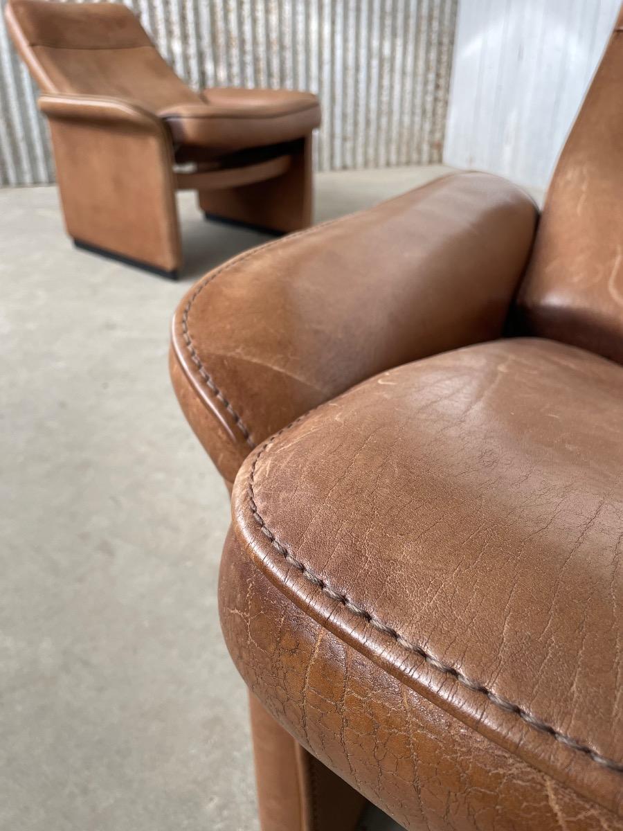 De Sede pair of DS-50 loungechairs in cognac brown, 1970s