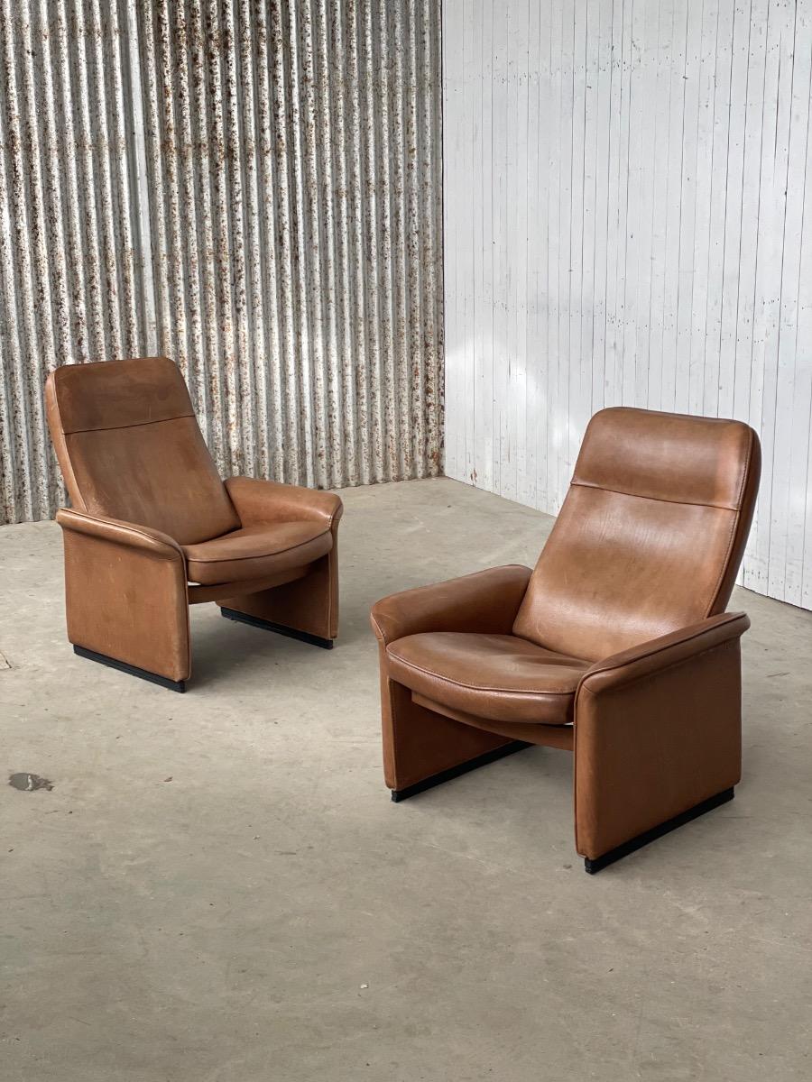 De Sede pair of DS-50 loungechairs in cognac brown, 1970s