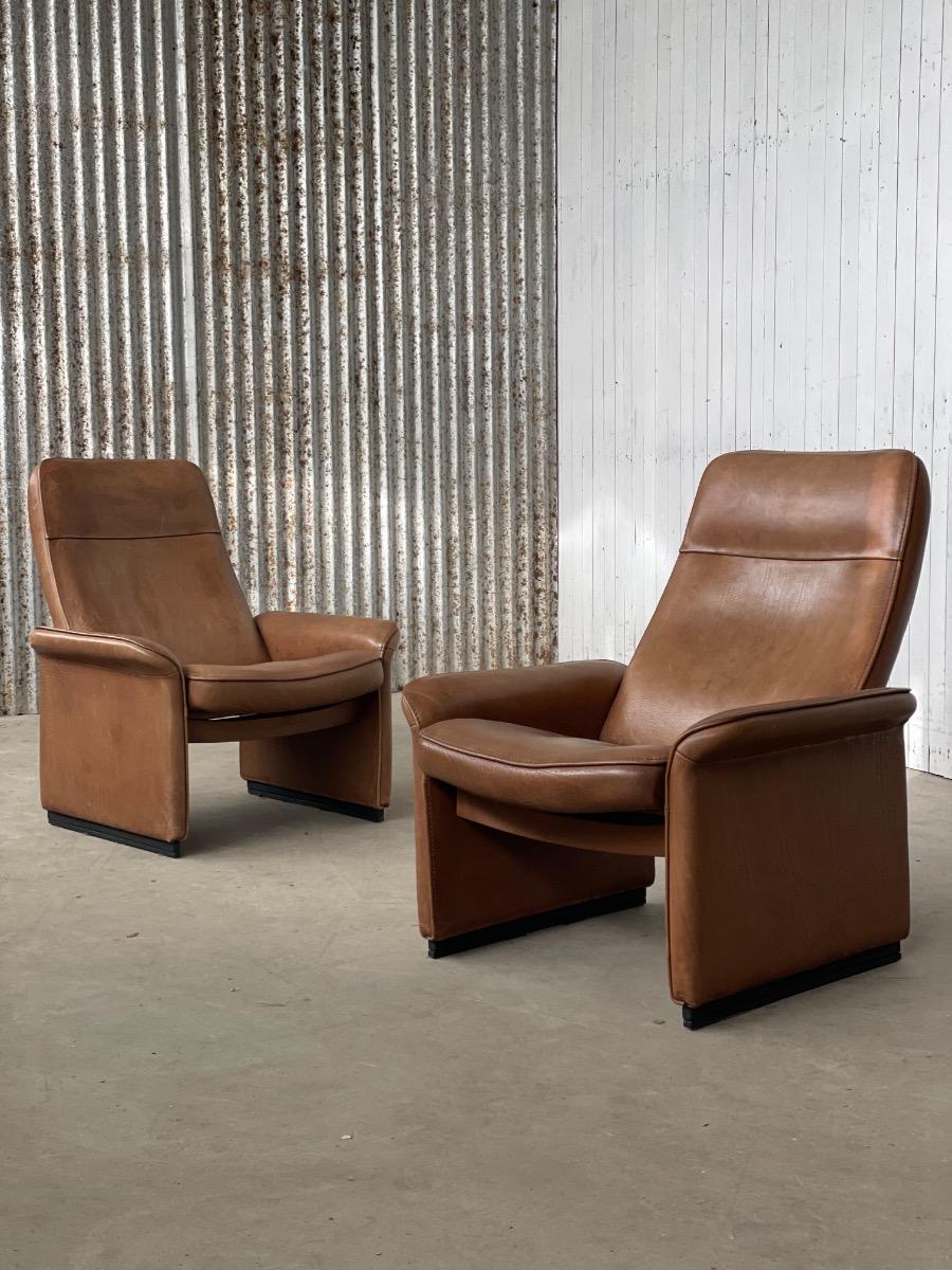 De Sede pair of DS-50 loungechairs in cognac brown, 1970s