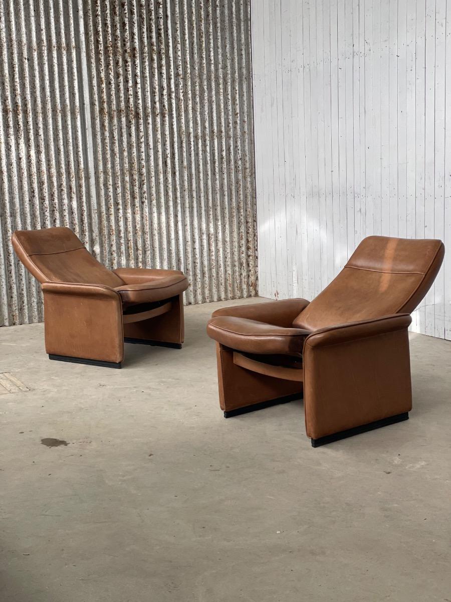 De Sede pair of DS-50 loungechairs in cognac brown, 1970s