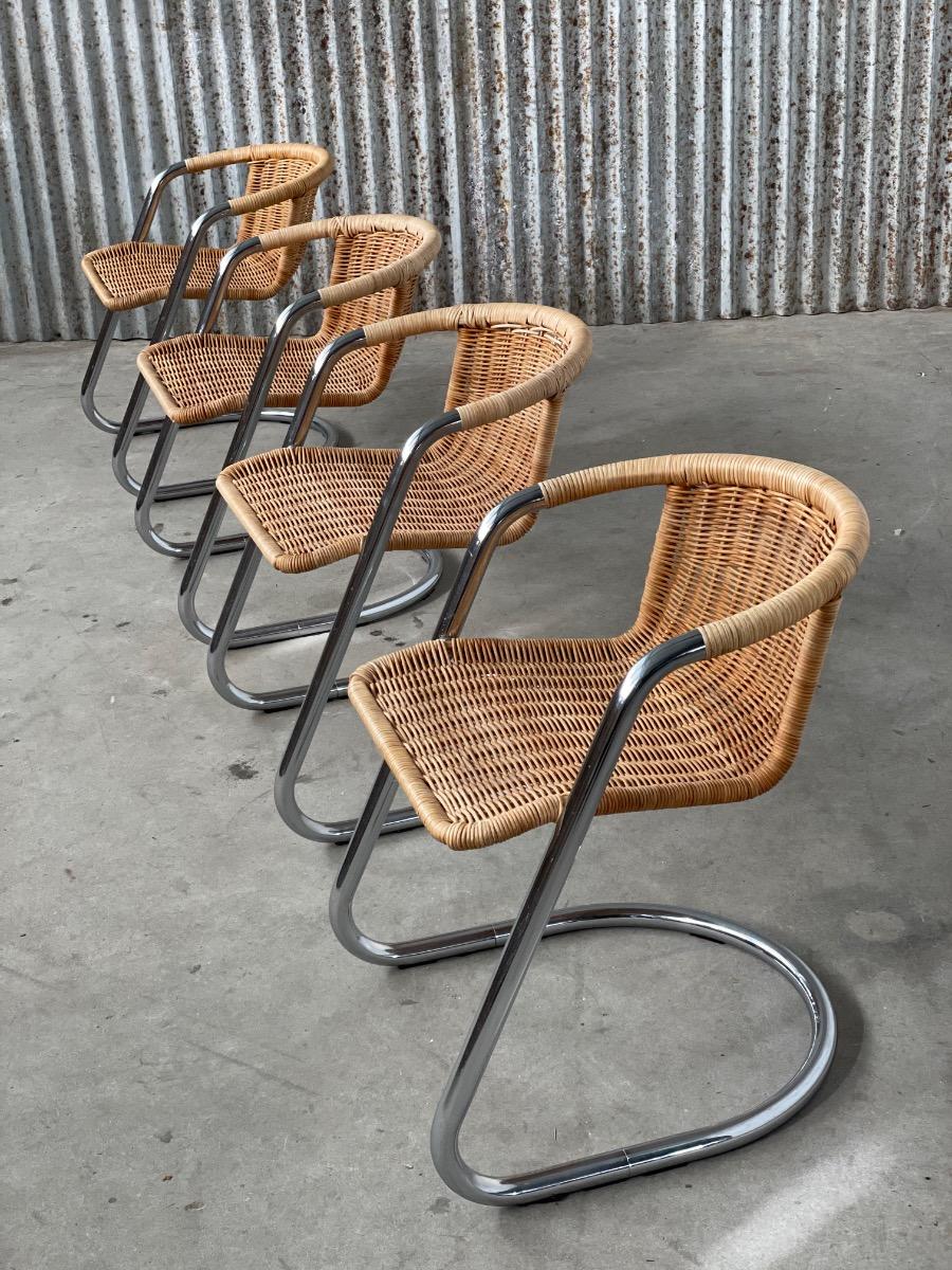 Set of 4 vintage diningchairs design in rotan, 1970s 