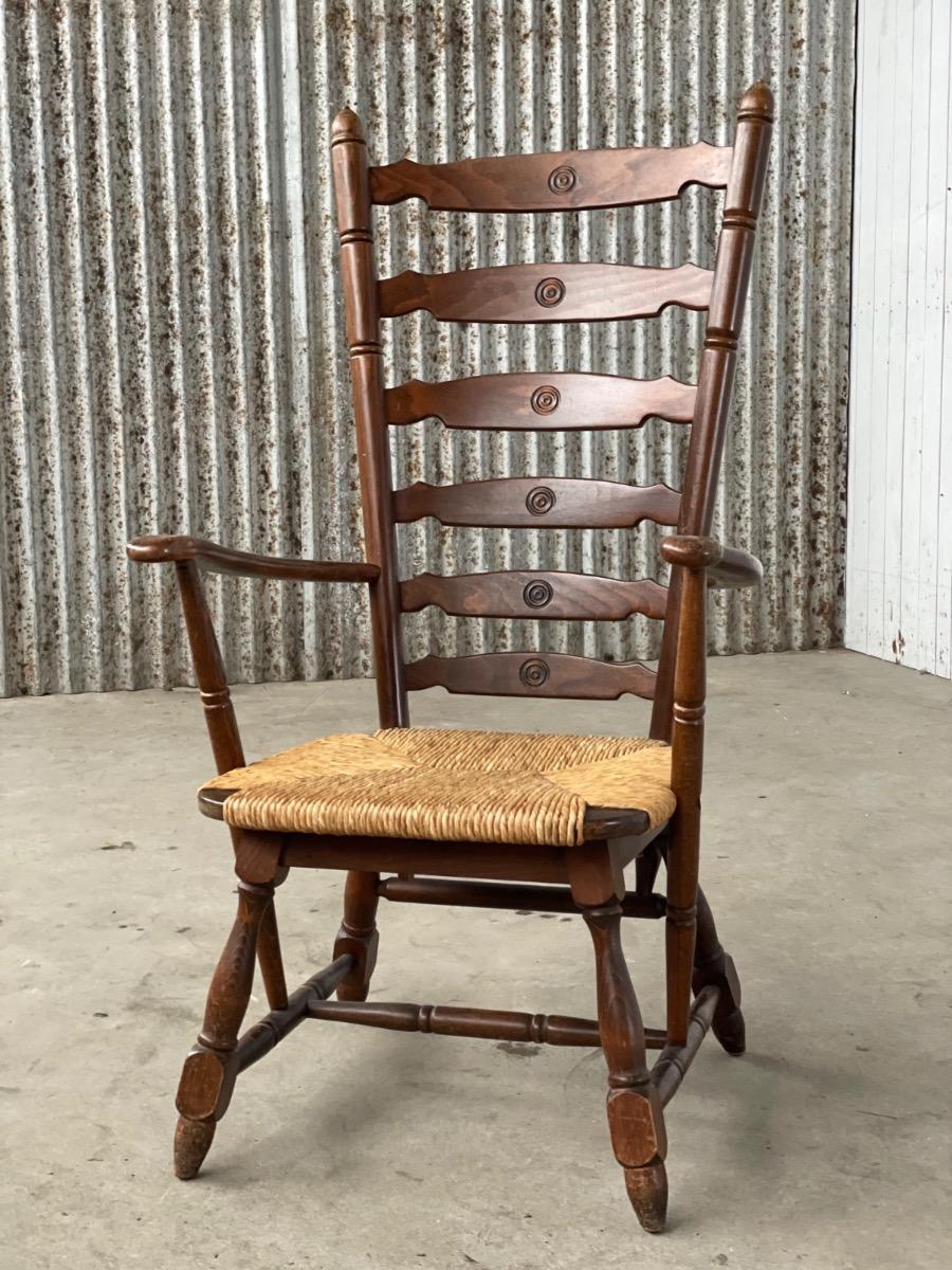 Vintage oak and cane elbow chair ladderback, 1950s