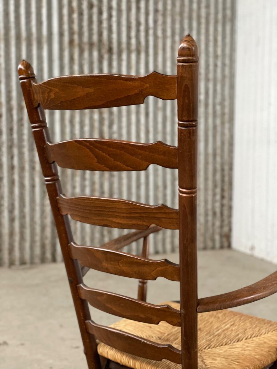 Vintage oak and cane elbow chair ladderback, 1950s