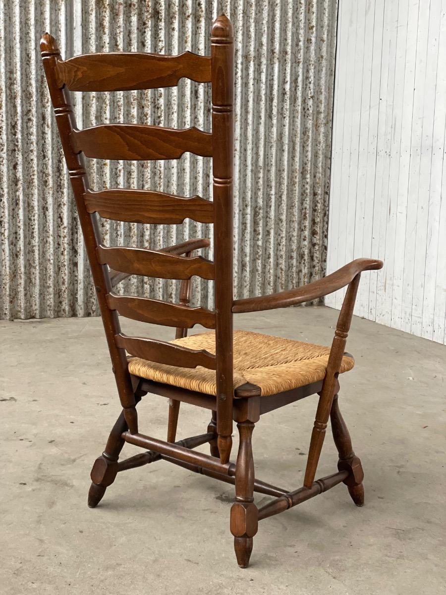 Vintage oak and cane elbow chair ladderback, 1950s