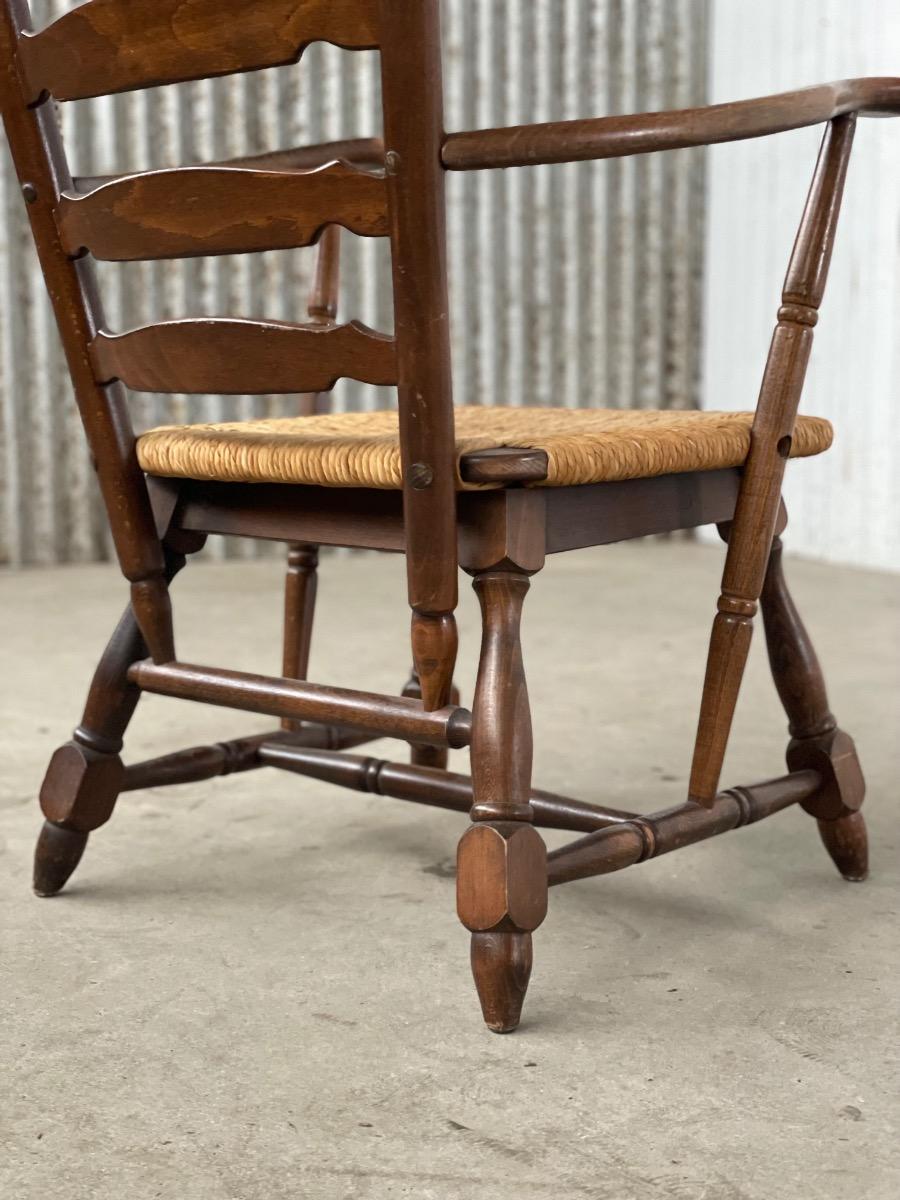 Vintage oak and cane elbow chair ladderback, 1950s