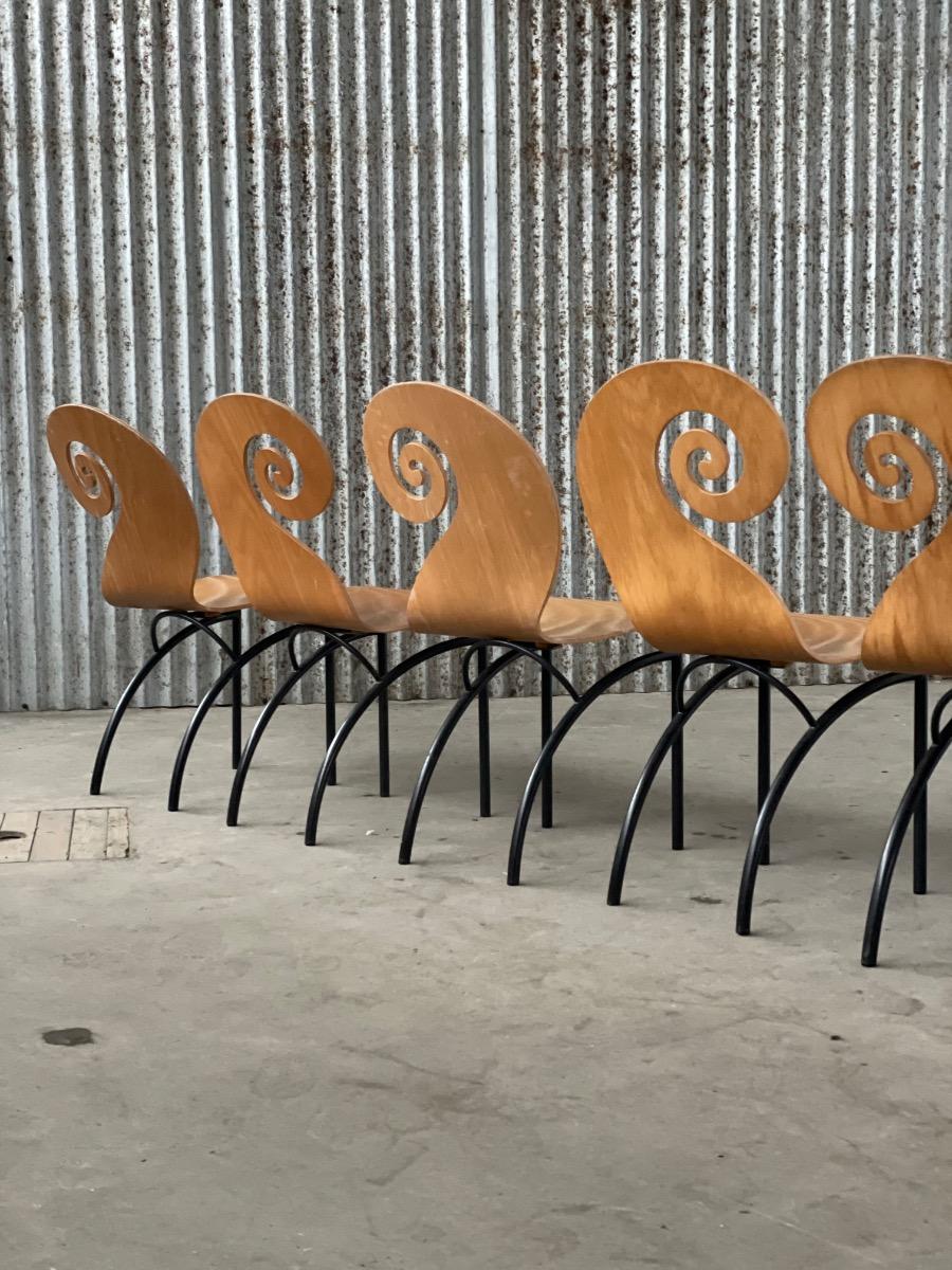 SET OF 7 VIOLIN DINING CHAIRS BY MAROESKA METZ, 1990S