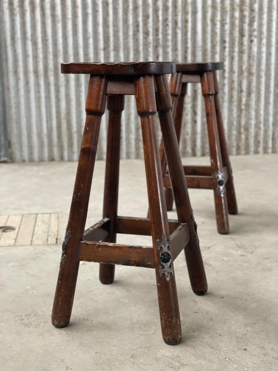 Set of 4 Brutalist Mid-Century Bar stools, 1960s