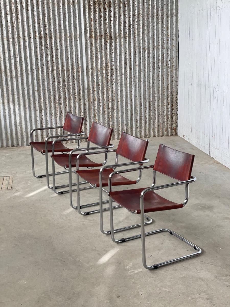 4x Mart Stam S34 dining chairs brown leather, 1970s