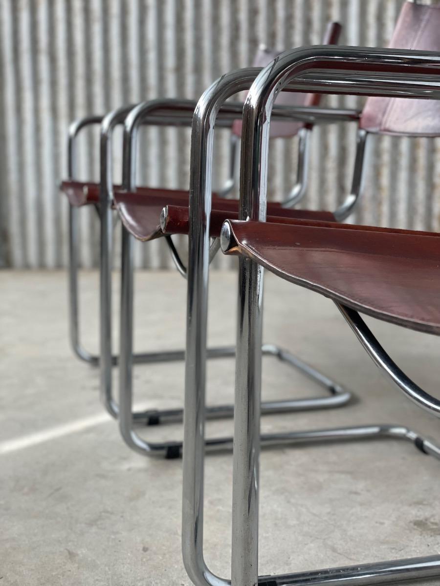 4x Mart Stam S34 dining chairs brown leather, 1970s