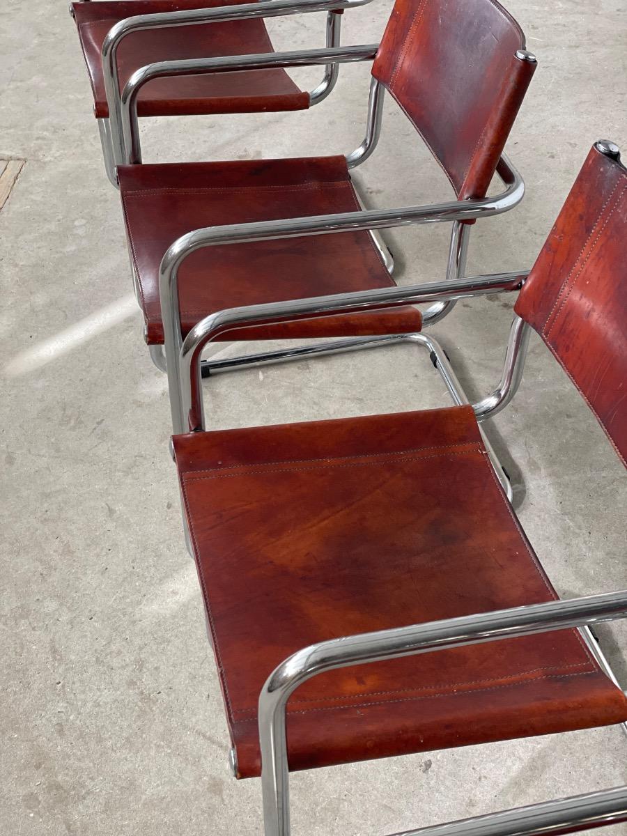 4x Mart Stam S34 dining chairs brown leather, 1970s