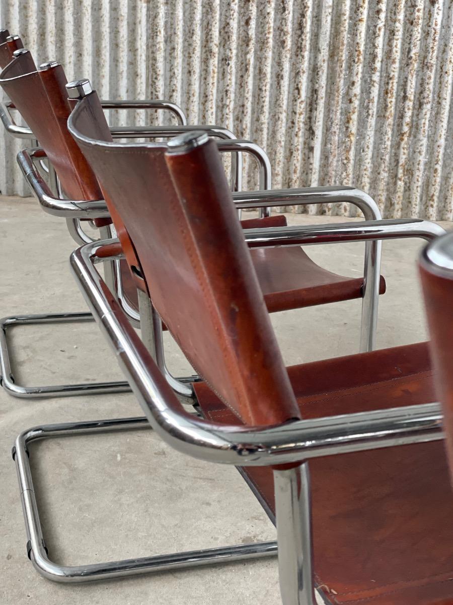 4x Mart Stam S34 dining chairs brown leather, 1970s