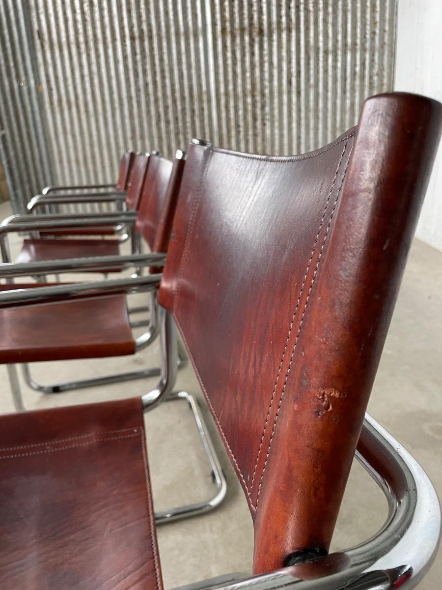 4x Mart Stam S34 dining chairs brown leather, 1970s