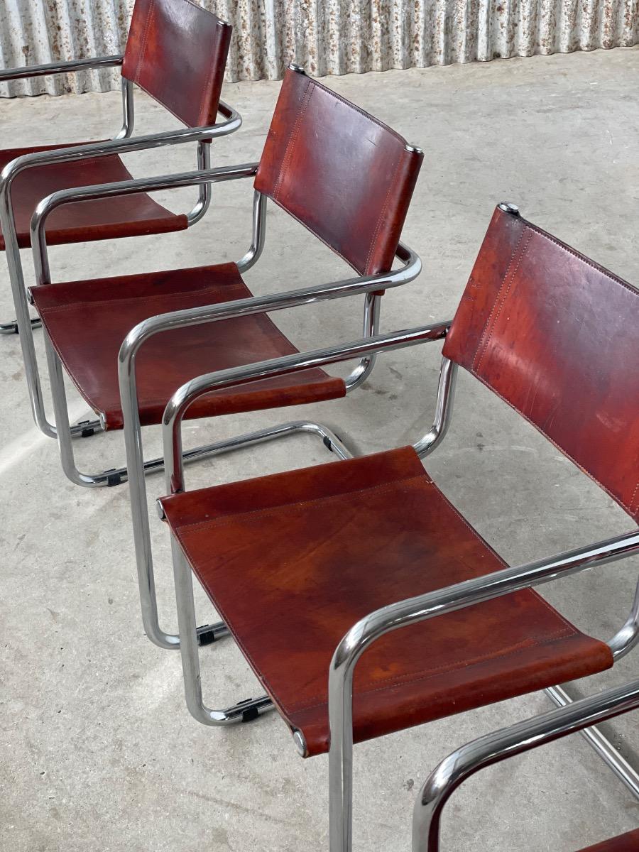 4x Mart Stam S34 dining chairs brown leather, 1970s