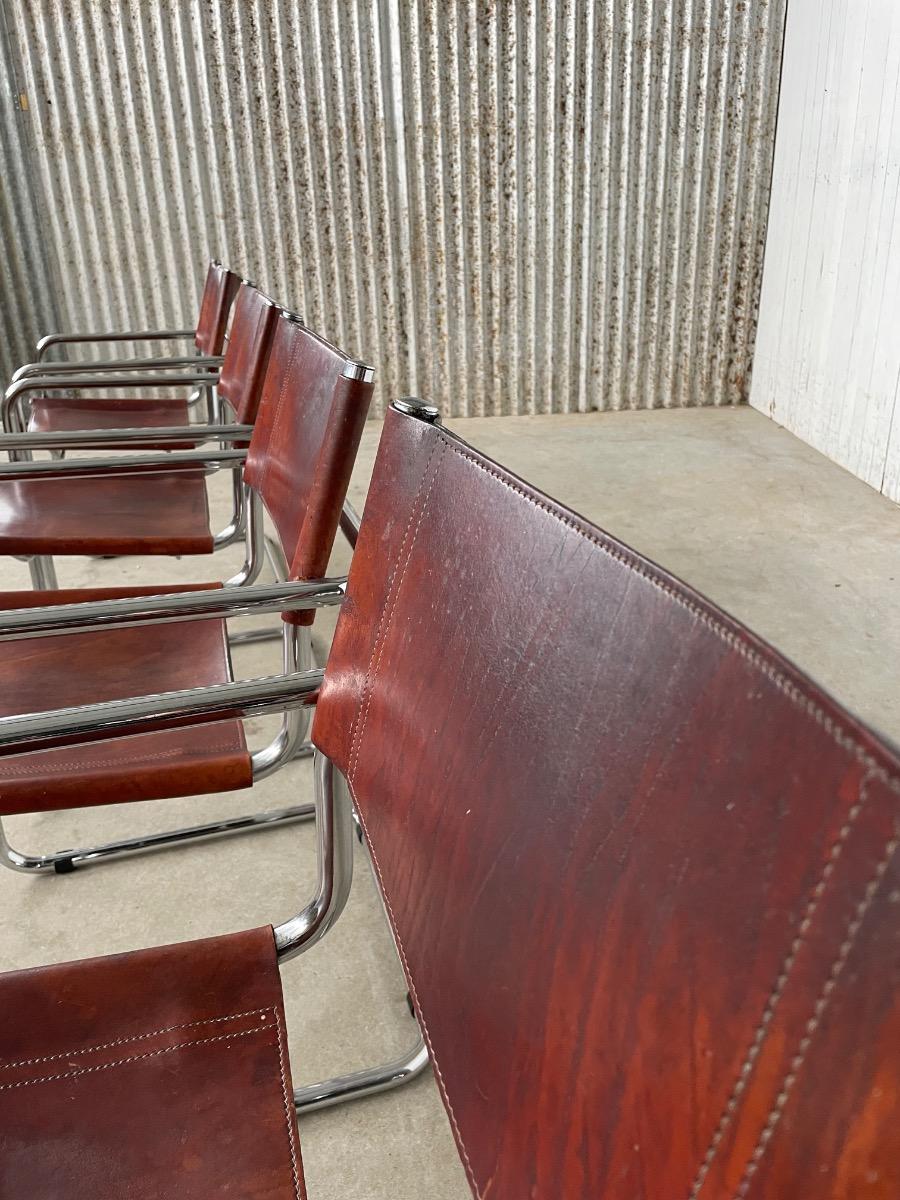 4x Mart Stam S34 dining chairs brown leather, 1970s