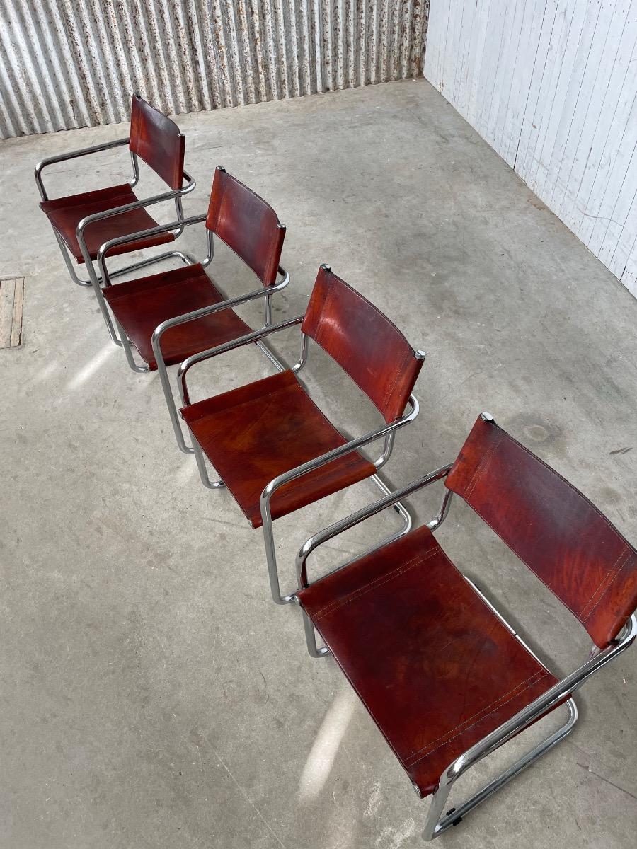 4x Mart Stam S34 dining chairs brown leather, 1970s