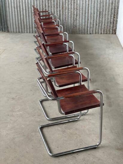 8x Matteo Grassi MG5 dining chairs Cognac leather, 1960s Italy