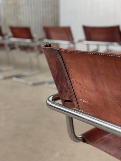 8x Matteo Grassi MG5 dining chairs Cognac leather, 1960s Italy