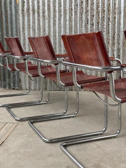 8x Matteo Grassi MG5 dining chairs Cognac leather, 1960s Italy