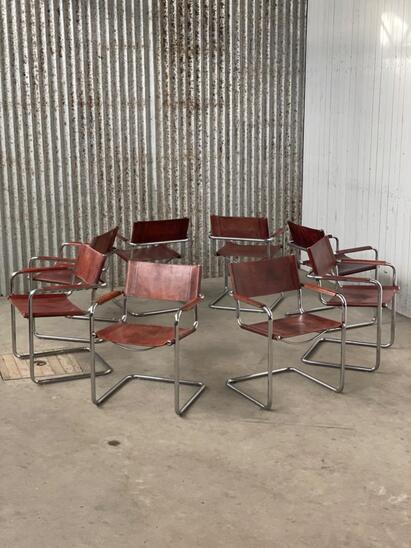 8x Matteo Grassi MG5 dining chairs Cognac leather, 1960s Italy