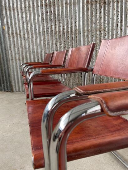 8x Matteo Grassi MG5 dining chairs Cognac leather, 1960s Italy