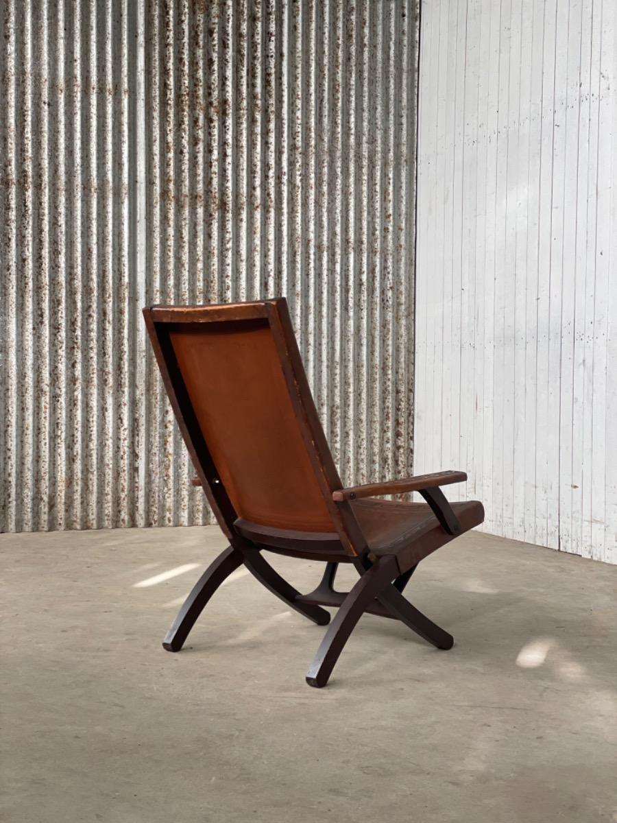 Angel Pazmino folding chair 1960s brown leather