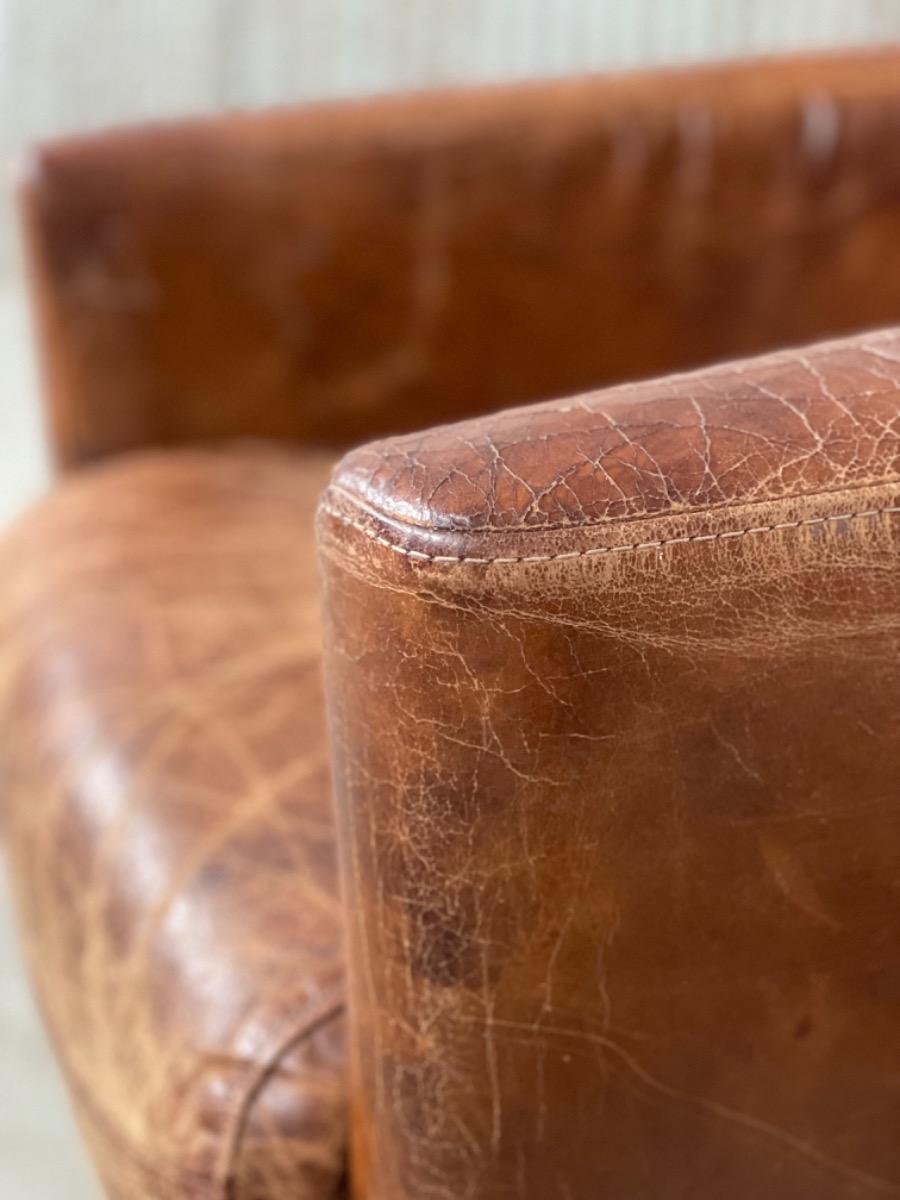 Art deco style leather armchair Aviator dark brown leather, 1990s 