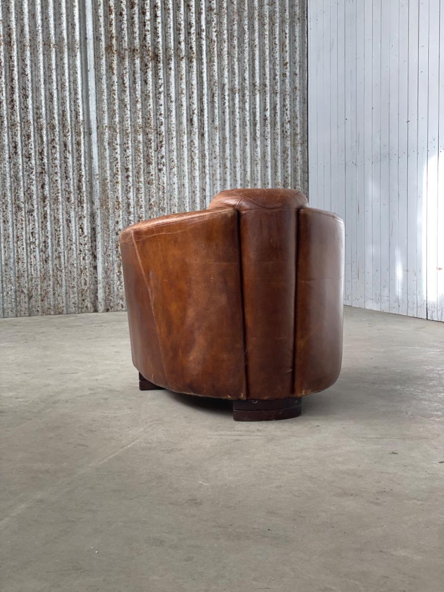 Art deco style leather armchair Aviator dark brown leather, 1990s 