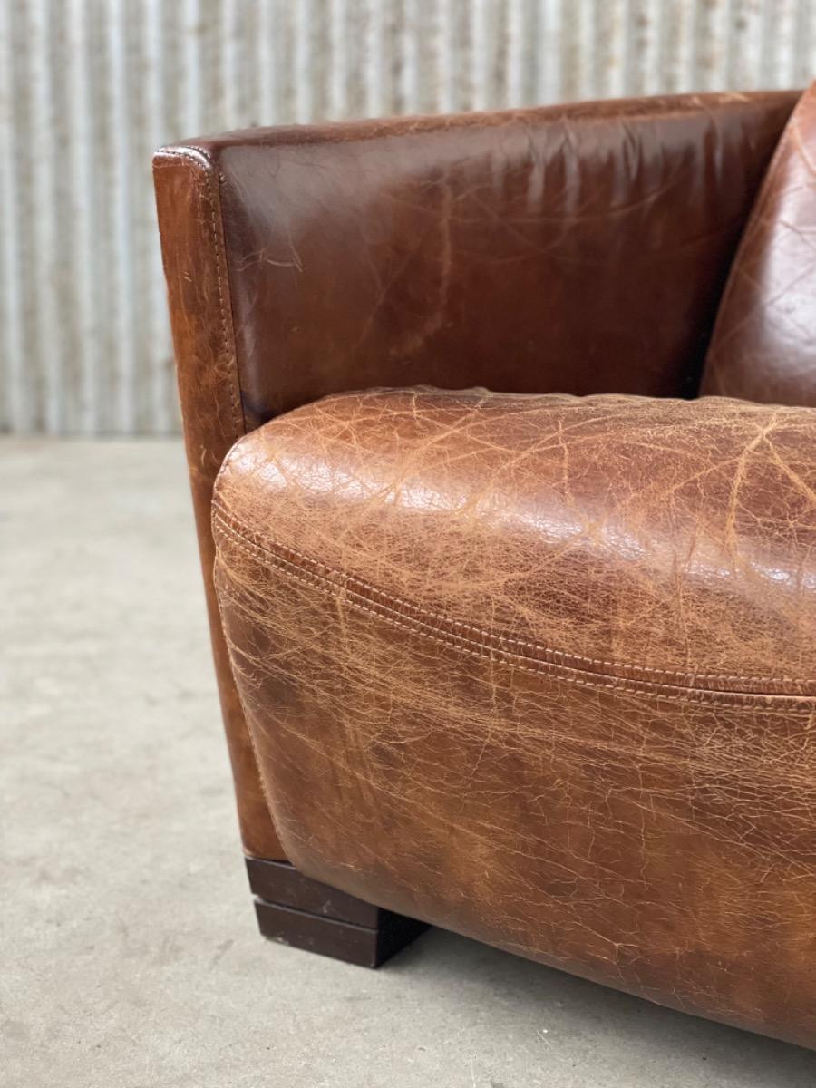 Art deco style leather armchair Aviator dark brown leather, 1990s 