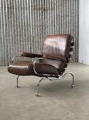 Bauhaus armchair on wheels brown leather, 1940s