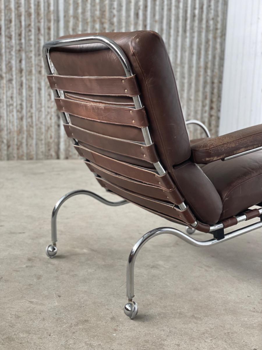 Bauhaus armchair on wheels brown leather, 1940s