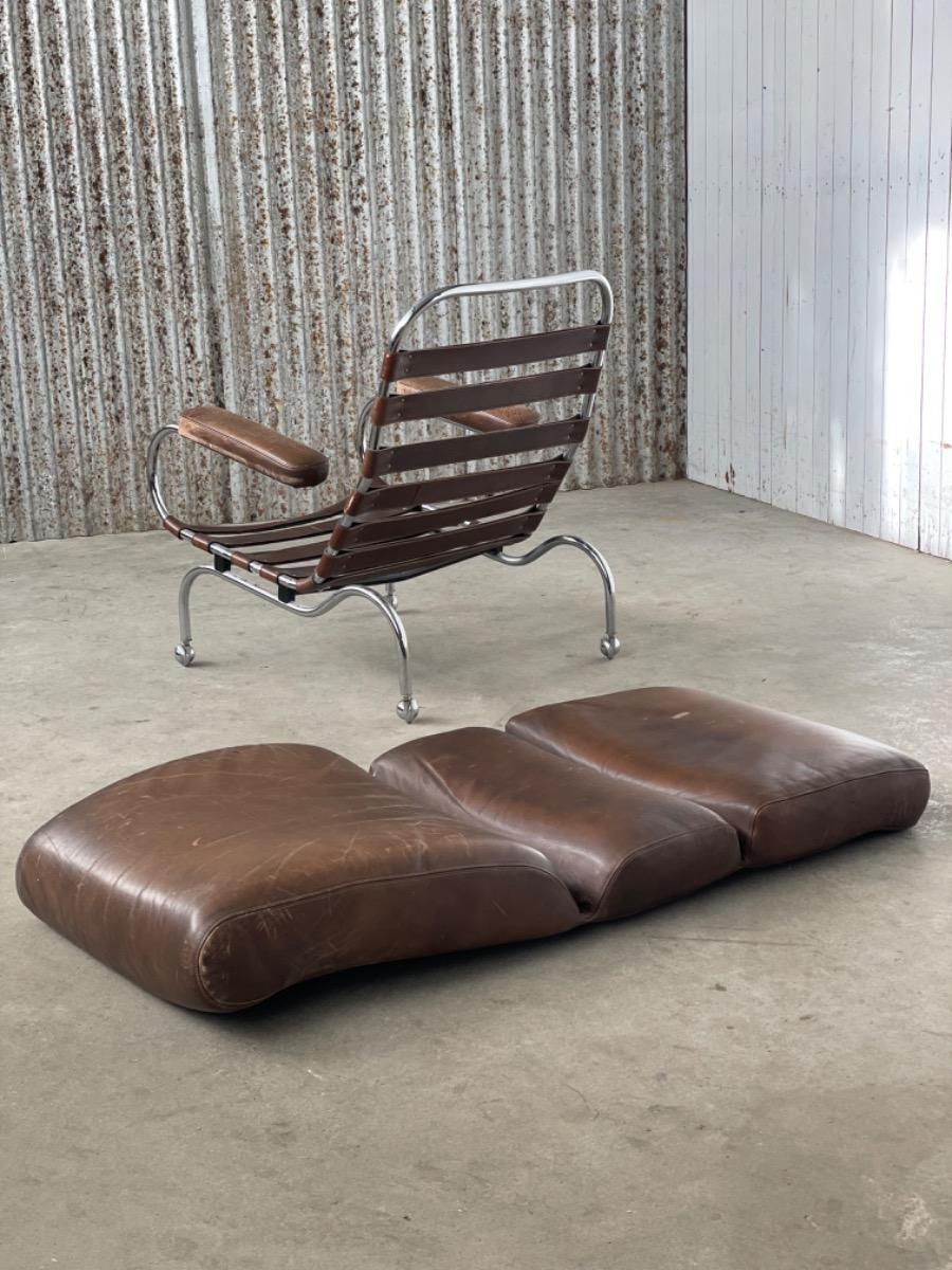 Bauhaus armchair on wheels brown leather, 1940s