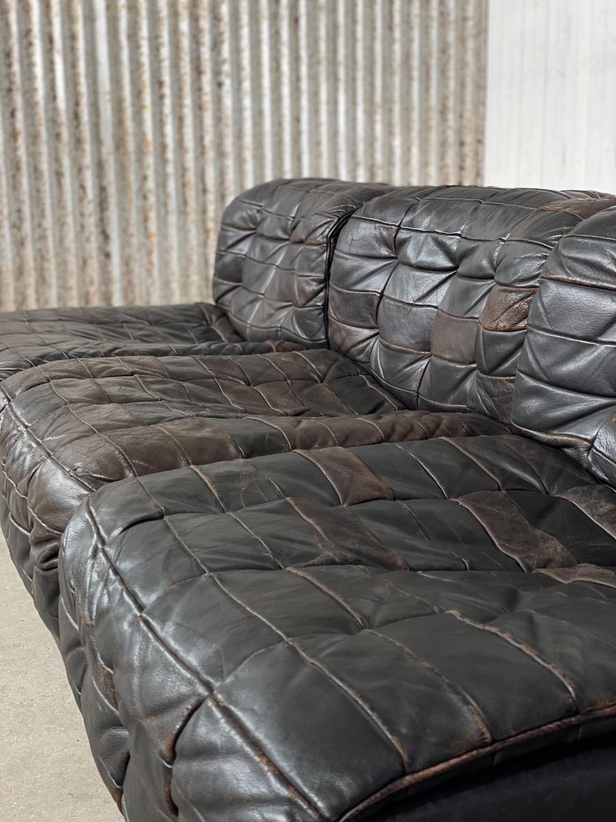 De Sede DS 11 Modular sofa in dark Brown patchwork leather, Swiss 1970s