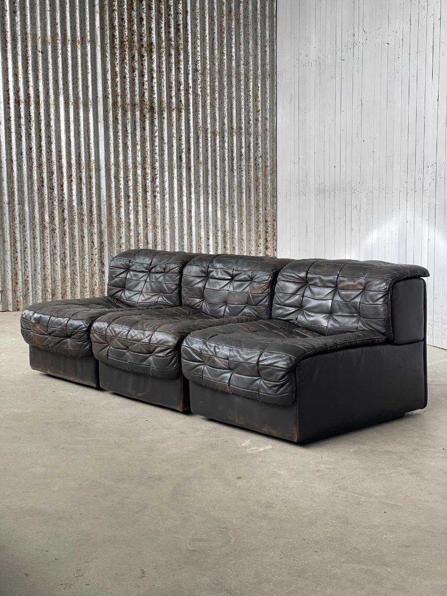 De Sede DS 11 Modular sofa in dark Brown patchwork leather, Swiss 1970s