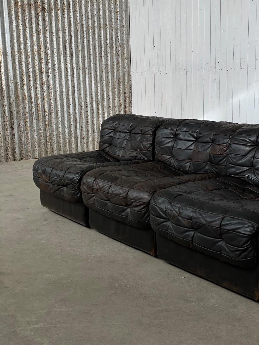 De Sede DS 11 Modular sofa in dark Brown patchwork leather, Swiss 1970s