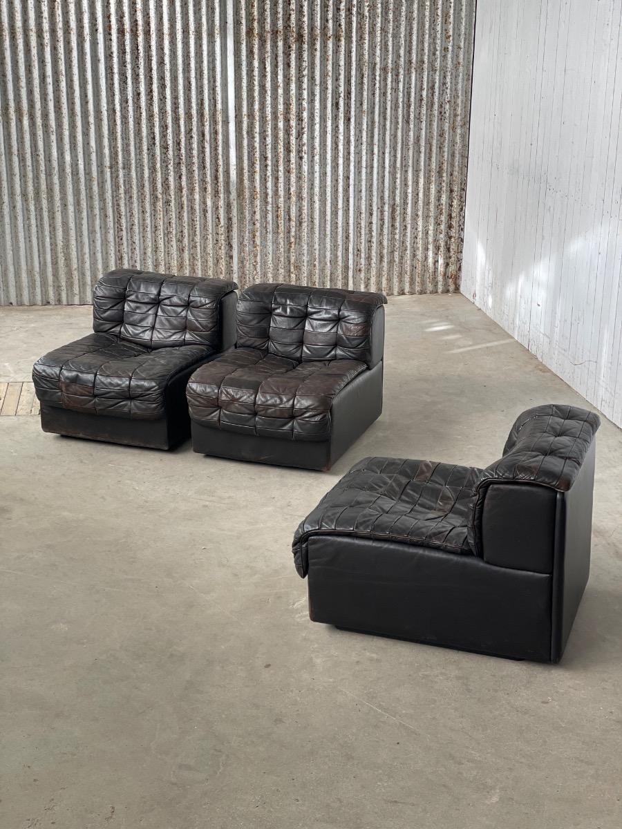 De Sede DS 11 Modular sofa in dark Brown patchwork leather, Swiss 1970s