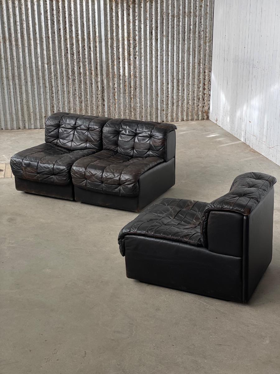 De Sede DS 11 Modular sofa in dark Brown patchwork leather, Swiss 1970s