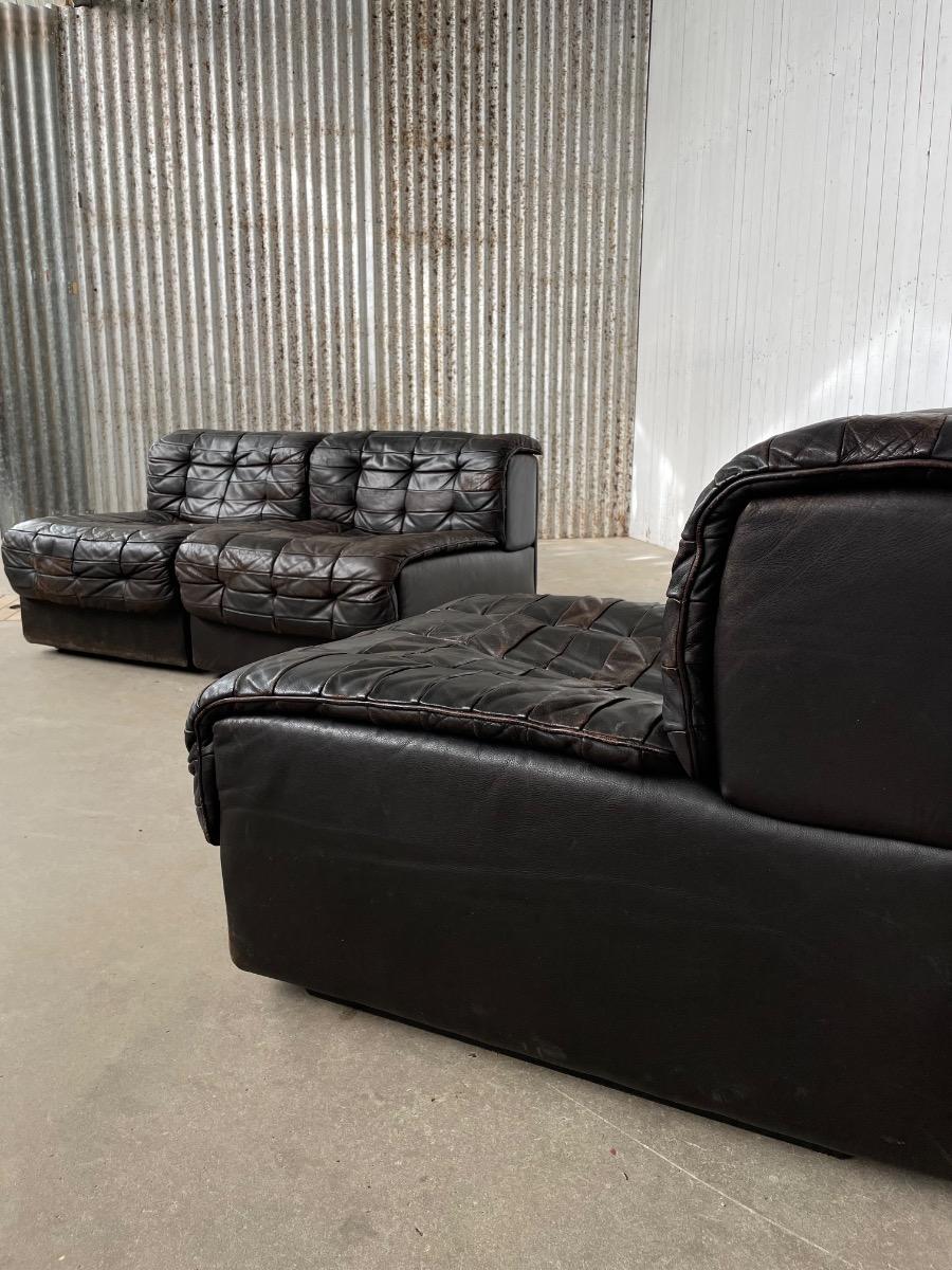 De Sede DS 11 Modular sofa in dark Brown patchwork leather, Swiss 1970s