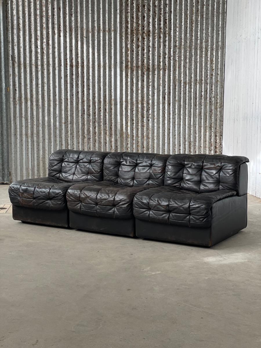 De Sede DS 11 Modular sofa in dark Brown patchwork leather, Swiss 1970s